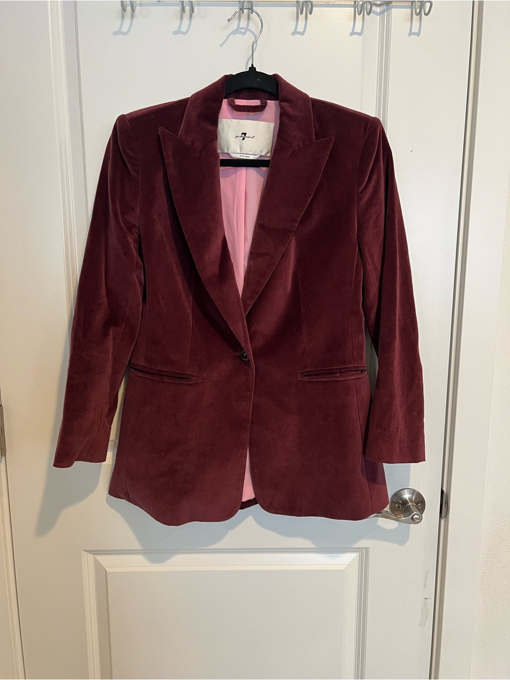Velvet Single-Button Blazer - Burgundy